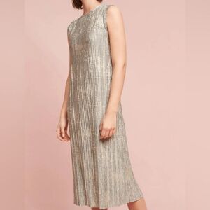 NWT Akemi + Kin x Anthropologie Corrina Shiny Metallic Midi Dress Size Large